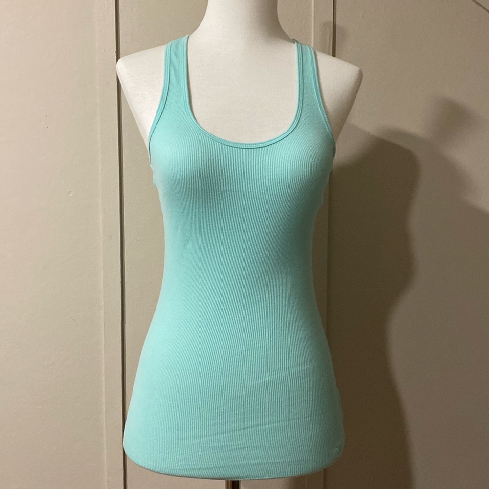 American Eagle Light Blue Ribbed Tank Top w/ Lace Detail, Size XS
